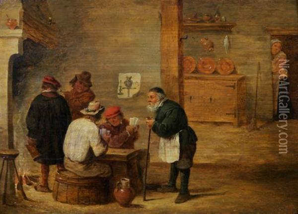 Men Gambling In An Interior Oil Painting - David The Younger Teniers