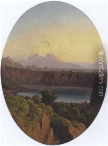 Landschaft Mit Einem See Bei Neapel Oil Painting - Carl (Karl) Wilhelm Goetzloff