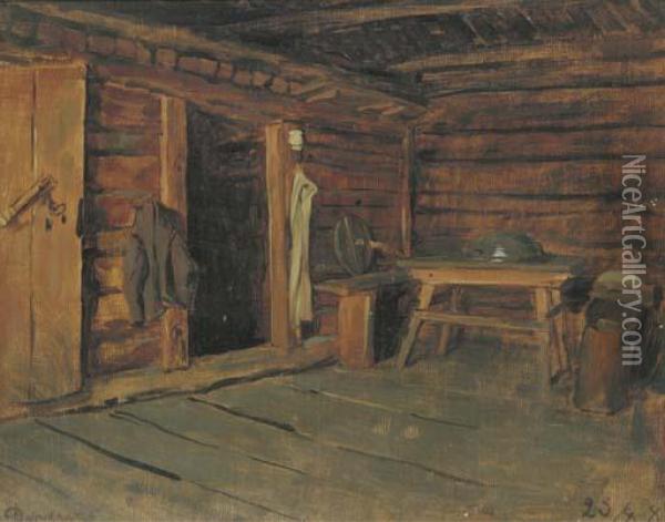Eine Kasestube: A Cabin Interior Oil Painting - Franz Von Defregger