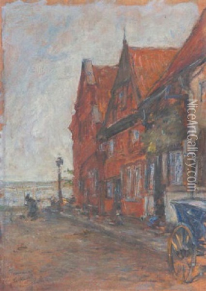 Travermunde - Hauserpartie Der Marktstrase Oil Painting - Gotthardt Johann Kuehl