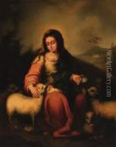 The Virgin With Lambs Oil Painting - Bartolome Esteban Murillo