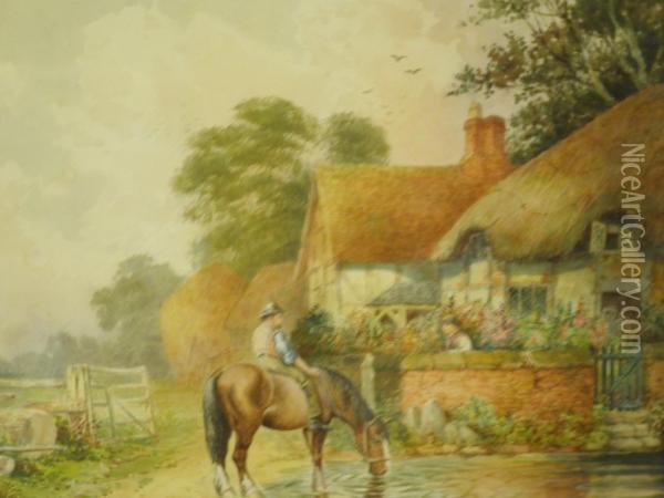 Scene Of A Horse, Country Cottage In Rural Setting Oil Painting - C Keets