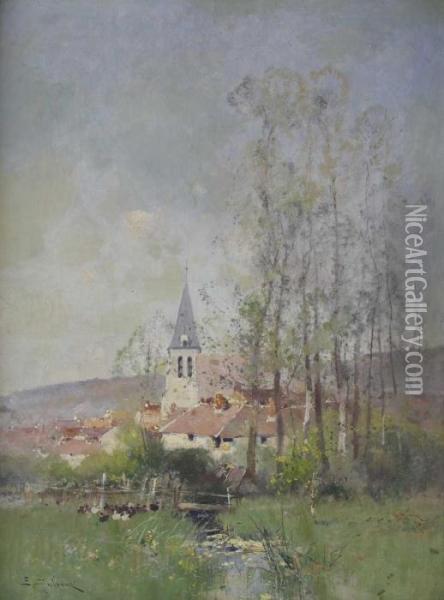 Dorfliche Landschaft (village De Campagne) Oil Painting - Eugene Galien-Laloue