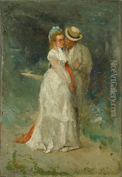 Het Romantische Paar (le Couple Romantique) Oil Painting - Florent Nicolas Crabeels