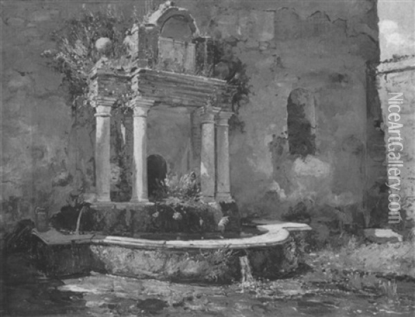 Antica Fontana Medioevale Oil Painting - Vincenzo Loria
