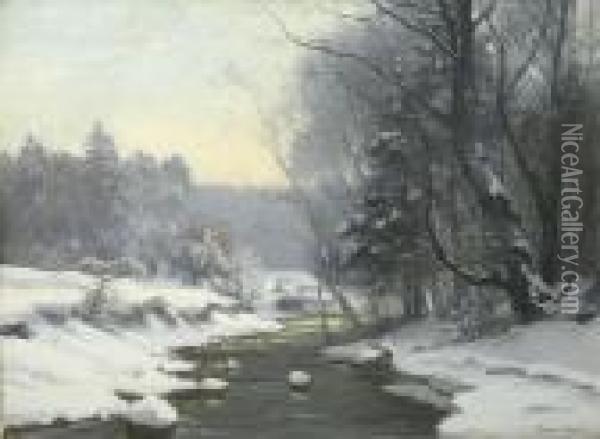 Winterliche Bachlandschaft. Oil Painting - Anders Anderson-Lundby