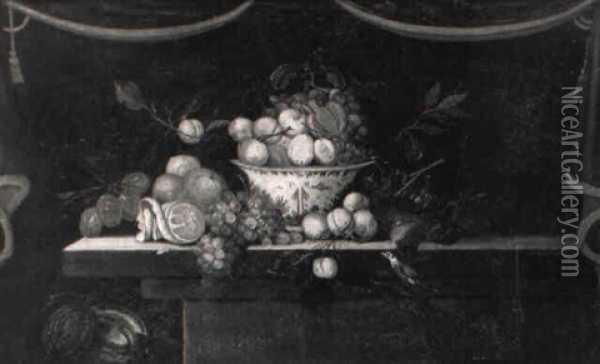Nature Morte De Fruits Dispose Sur Un Entablement Oil Painting - Cornelis De Heem