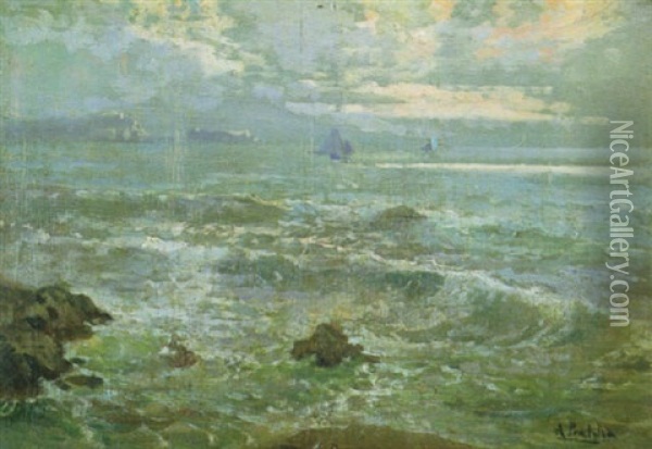 Scirocco - Golfo Di Napoli Oil Painting - Attilio Pratella