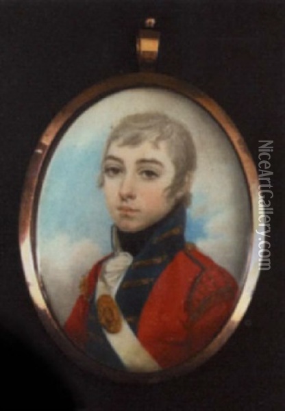 Portrait Of A Young Georgian Junior Officer Of A Royal Regiment Oil Painting - Lewis (of Bath) Vaslet