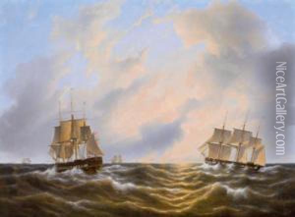 Vascello A Tre Alberi In Mare In Tempesta Oil Painting - Petrus Jan Schotel