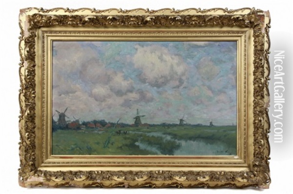 Dutch Windmills In Summer Oil Painting - Henry Rodman Kenyon