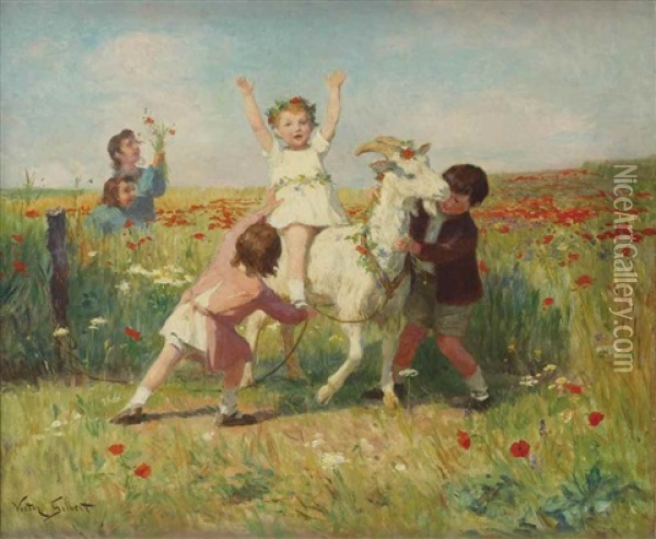 Playtime Oil Painting - Victor Gabriel Gilbert