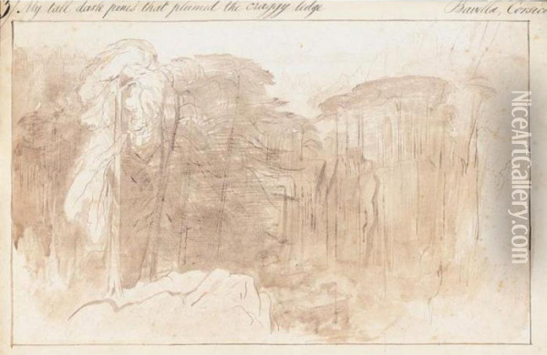 My Tall Dark Pines That Plumed The Craggy Edge; Bavella, Corsica Oil Painting - Edward Lear