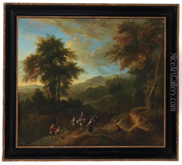 Forest Landscape With Travellers Oil Painting - Christian Hilfgott Brand