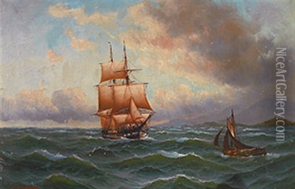 Segelboote Bei Bewegtem Seegang Vor Sudlicher Kuste Oil Painting - Alfred Serenius Jensen
