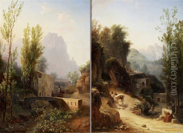 Gebirgslandschaften (pair) Oil Painting - Gabriele Smargiassi