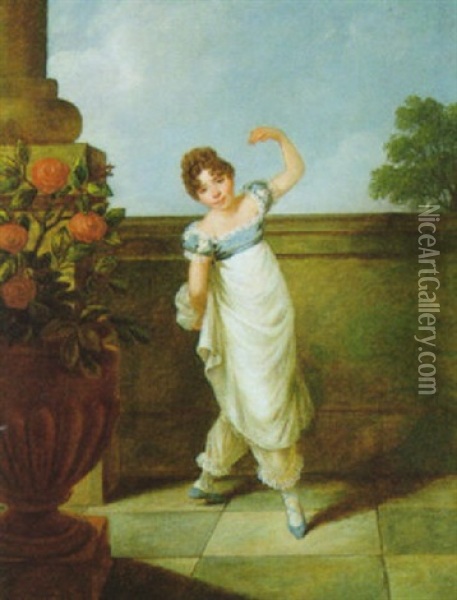 Madchen Auf Einer Terrasse Oil Painting - Jacques-Louis David
