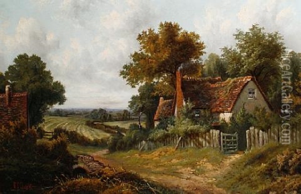 Landscape With Cottages And Fields Beyond Oil Painting - Octavius Thomas Clark