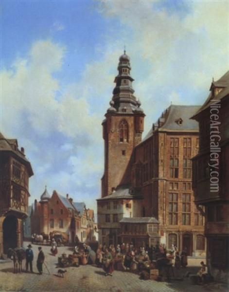 Markttag In Aachen Oil Painting - Jacques Francois Carabain