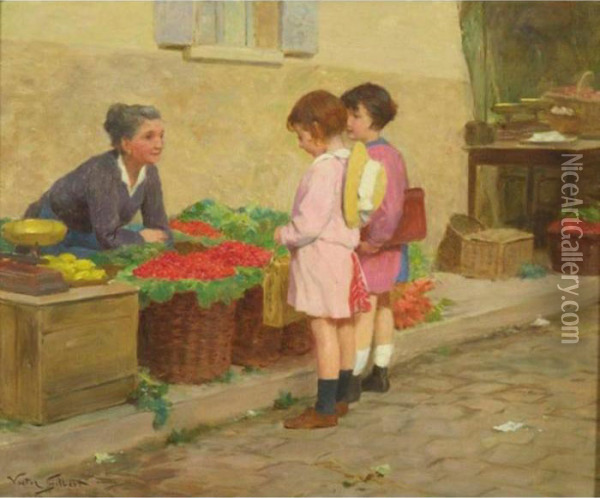 Buying Cherries Oil Painting - Victor-Gabriel Gilbert