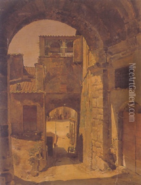 A Street In Narni, Italy Oil Painting - Jacques Francois Carabain