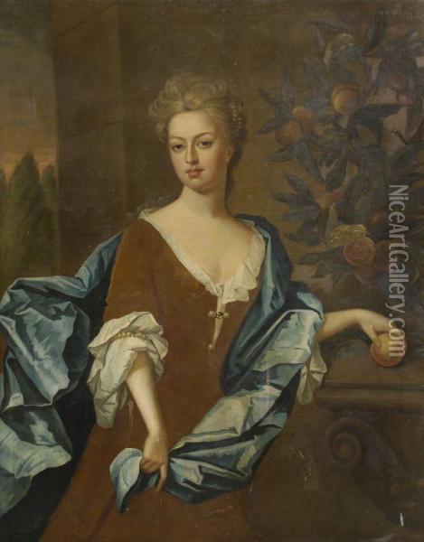 Portrait Of A Lady; Traditionally Identified As Susanna Bird Oil Painting - Michael Dahl