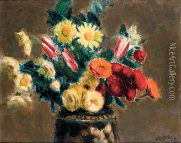 Still Life With Red And Yellow Flowers Oil Painting - Roderic O'Conor