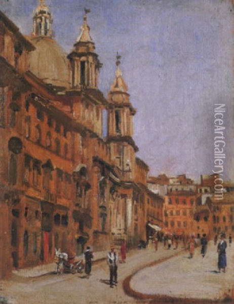 Roma, Piazza Navona Con Sant'agnese In Agone Oil Painting - Domenico Quattrociocchi