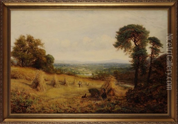 Children Resting In The Shade At The Edge Of A Cornfield Oil Painting - George William Mote