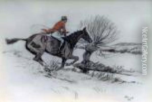 The Huntsman Approaching A Ditch Oil Painting - Cecil Charles Aldin