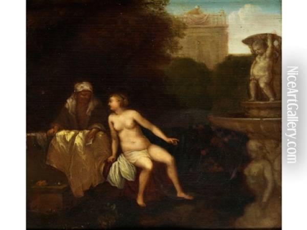Bathseba Im Bade Oil Painting - Cornelis Van Poelenburgh