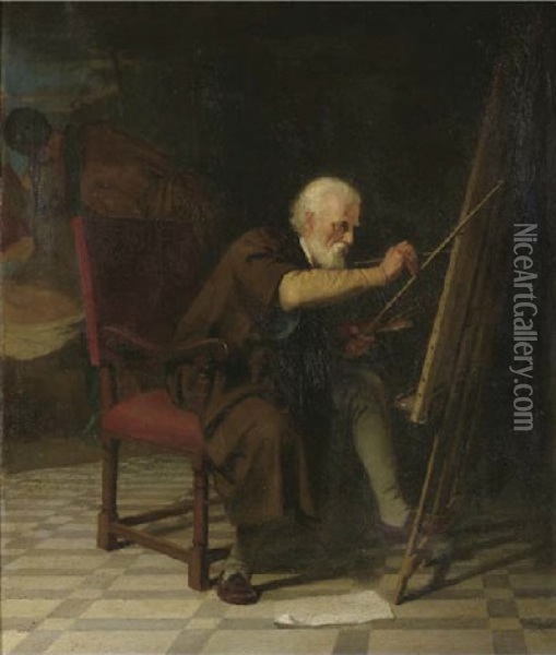 An Artist In His Studio Oil Painting - Johann George Schwartze