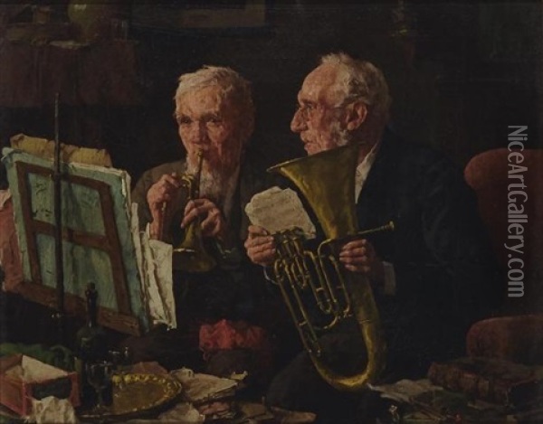 Playing A Melody Oil Painting - Louis Charles Moeller