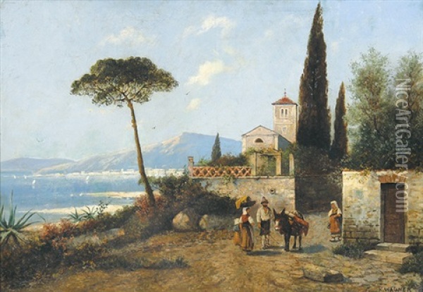 Dorf An Der Suditalienische Kuste Oil Painting - Karl Theodor Wagner