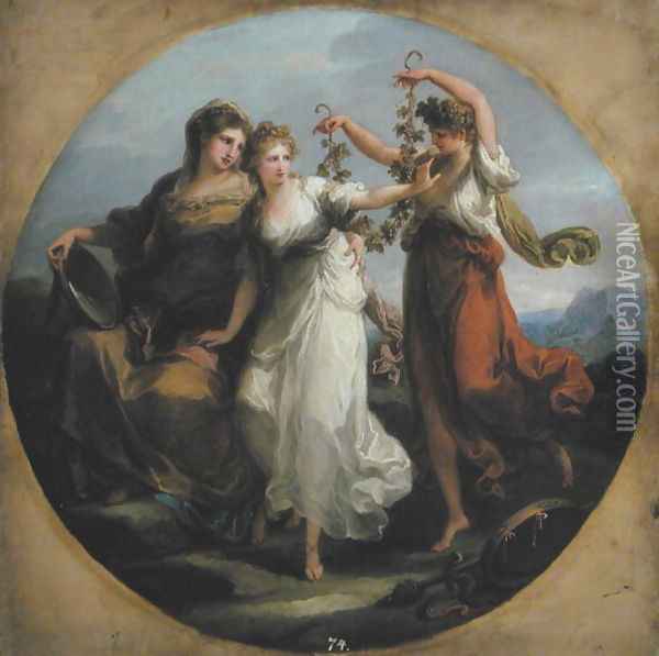 Beauty supported by Prudence Scorns the Offering of Folly Oil Painting - Angelica Kauffmann