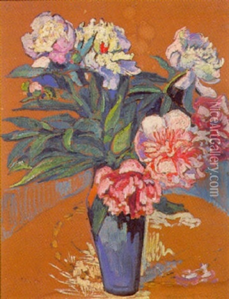 Pivoines Dans Un Vase Oil Painting - Jean Peske