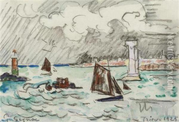 Vue Du Port De Trieux. 1925. Oil Painting - Paul Signac