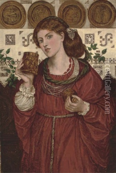 The Loving Cup (after Dante Gabriel Rossetti) Oil Painting - Henry Treffry Dunn