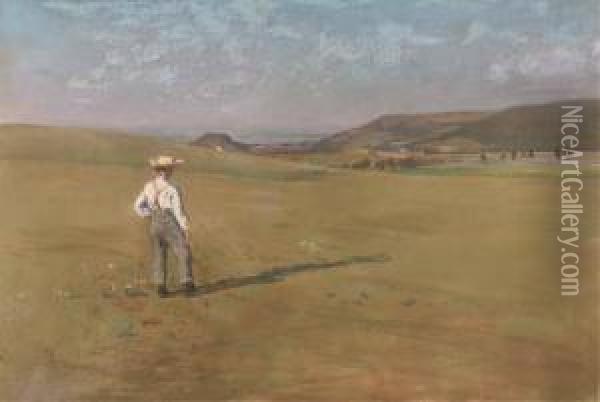 A Farmer Surveying His Pasture Oil Painting - Luigi Chialiva