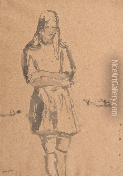 Portrait Of A Girl Standing Oil Painting - Gwendolen John