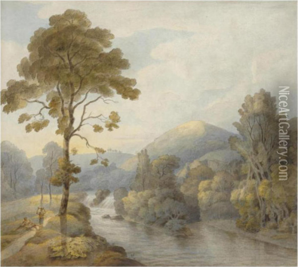 A View At Dunsford Bridge, Devon Oil Painting - Francis Towne