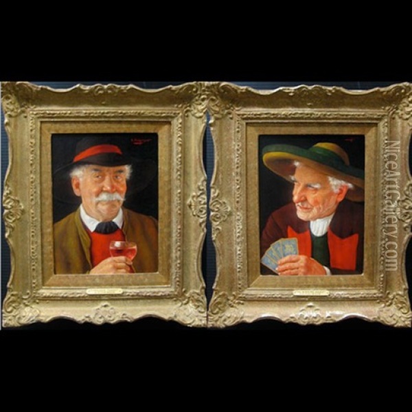 Tyrolean Toast; The Winning Hand (pair) Oil Painting - Erwin Eichinger