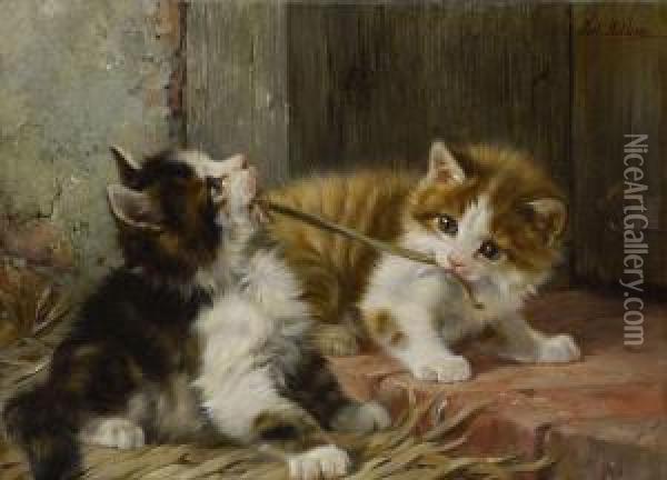 Zwei Spielende Katzchen Oil Painting - Julius Adam