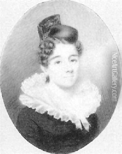A Lady With Tortoiseshell Comb In Her Upswept Hair, Wearing Black Dress With Lace Ruff Collar Oil Painting - Elizabeth (Eliza) Goodridge