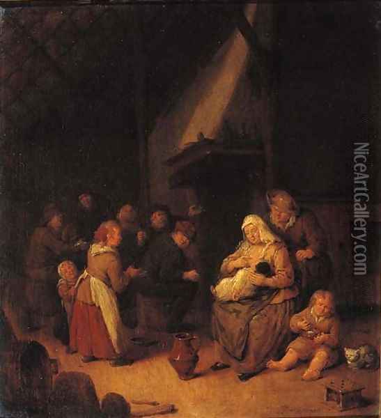 A peasant family in a barn Oil Painting - Jan Miense Molenaer