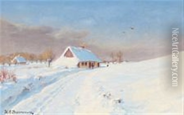 Vinter Landscape From Naestved, Denmark Oil Painting - Hans Andersen Brendekilde