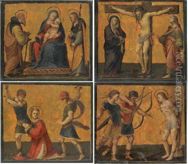 Madonna Con Il Bambino, San Giacomo Maggiore E Sant'antonio Abate Oil Painting - Bartolomeo Ramenghi (Bagnacavallo)