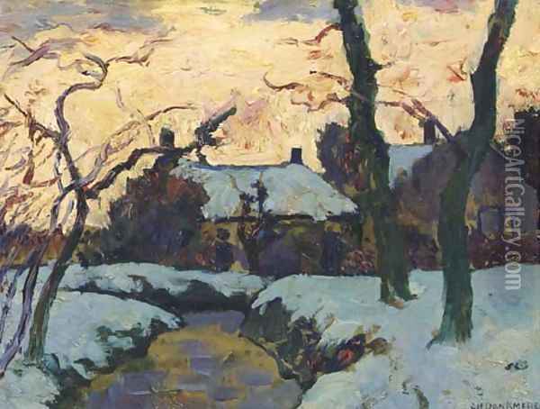 Winterlandschap, zonsondergang te Loosduinen twilight Oil Painting - Charles Dankmeijer