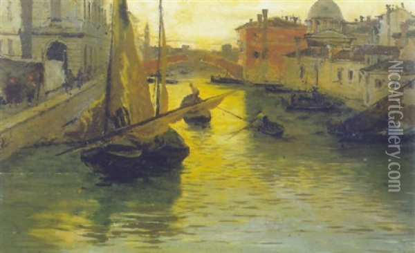 Canale Di Chioggia Oil Painting - Mose di Giosue Bianchi