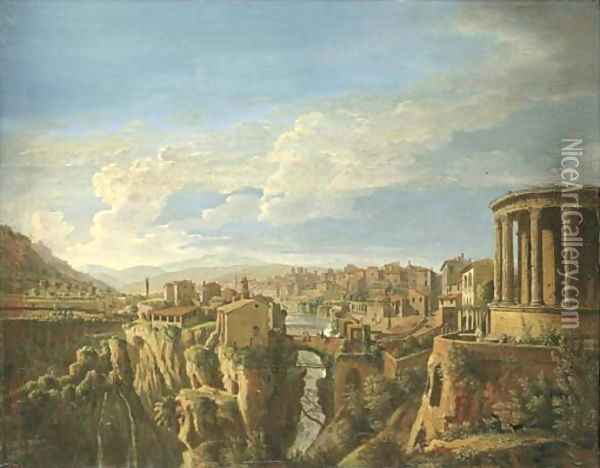 A view of Tivoli with the Temple of Vesta Oil Painting - Caspar Andriaans Van Wittel